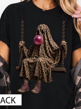 Funny Leopard Ghost Swing Tee, Bubble Gum Ghost Halloween Shirt